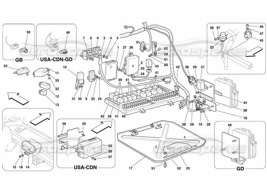 ferrari 550 barchetta diagrama de piezas de tableros eléctricos