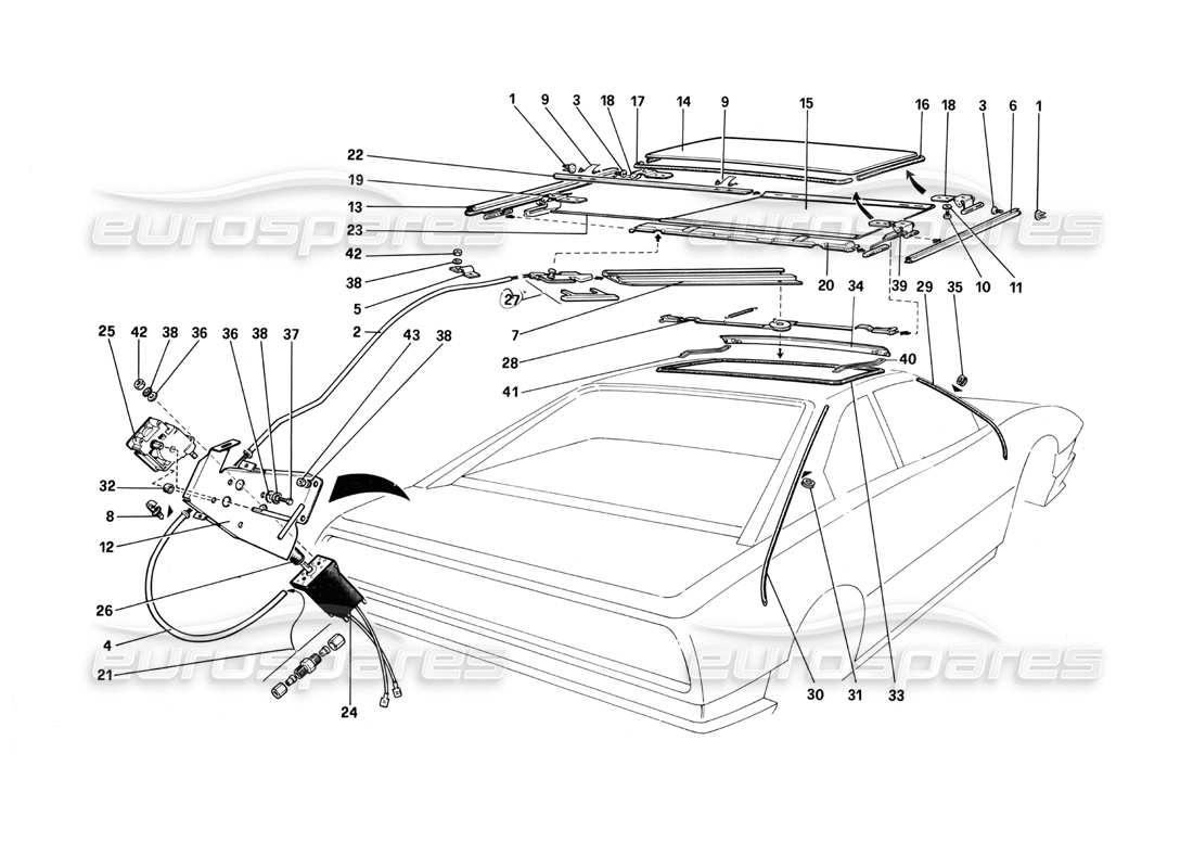 ferrari mondial 3.0 qv (1984) techo corredizo - diagrama de piezas de cuatro válvulas