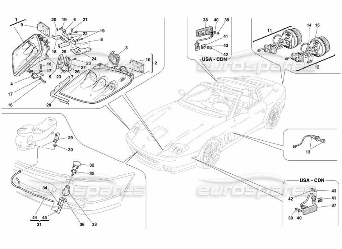 ferrari 575 superamerica diagrama de piezas de las luces delanteras y traseras