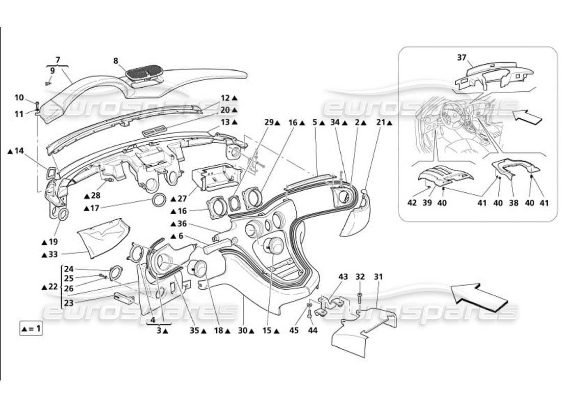 maserati 4200 gransport (2005) tablero -no para gd- diagrama de piezas