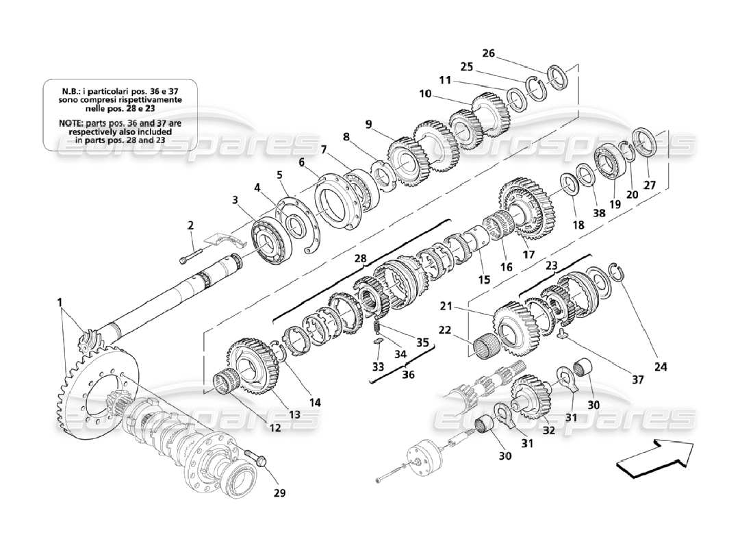 maserati qtp. (2006) 4.2 diagrama de piezas de engranajes del eje de apoyo