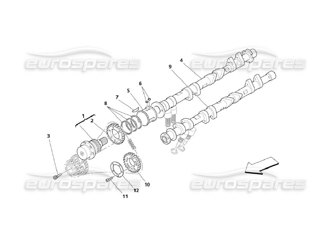 maserati qtp. (2006) 4.2 diagrama de piezas de árboles de levas para culata izquierda