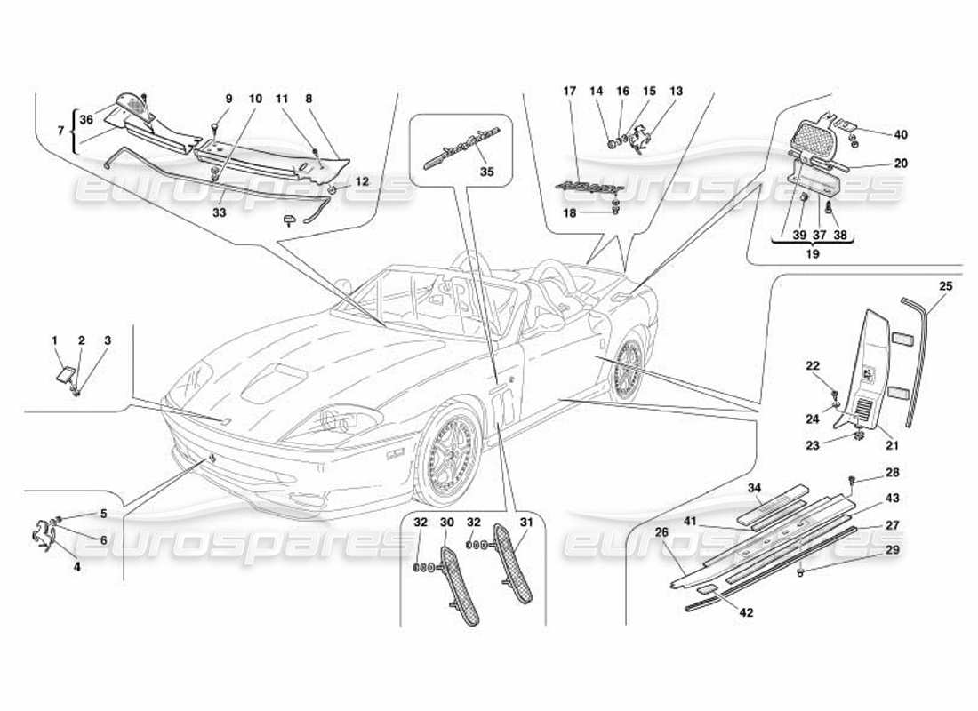 ferrari 550 barchetta diagrama de piezas de acabados exteriores