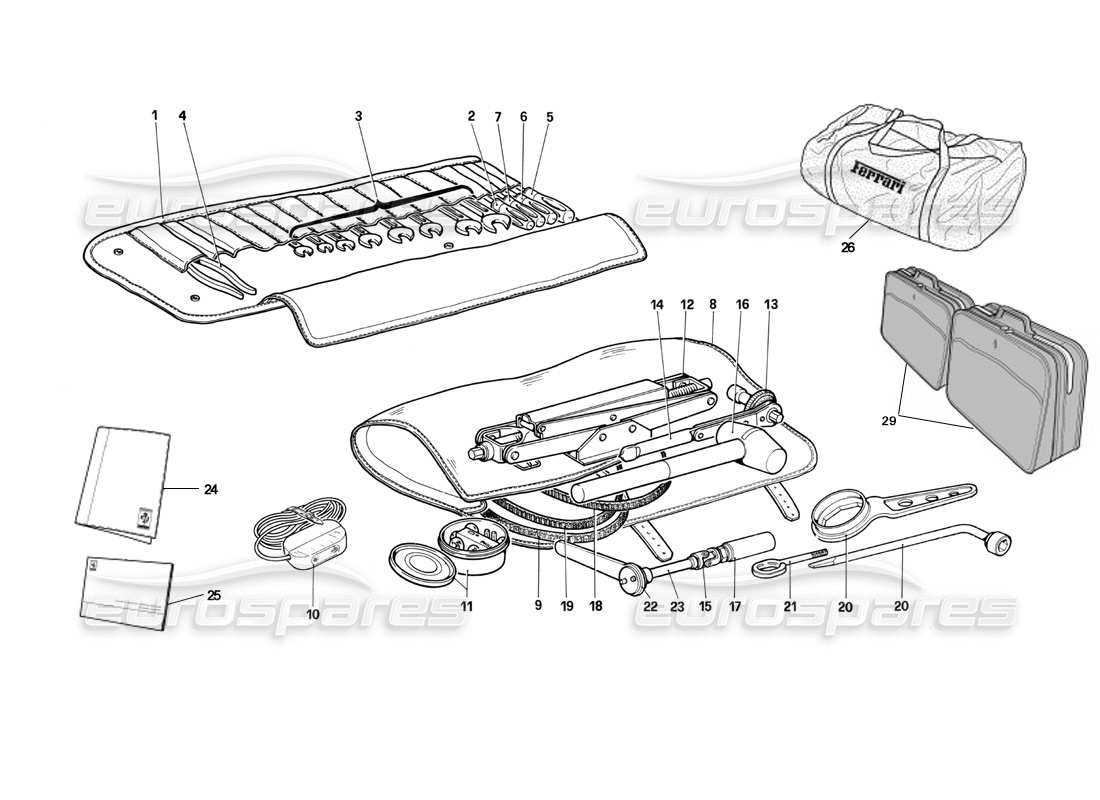 ferrari testarossa (1990) kit de herramientas diagrama de piezas