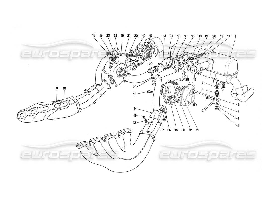 ferrari 288 gto diagrama de piezas del sistema de escape