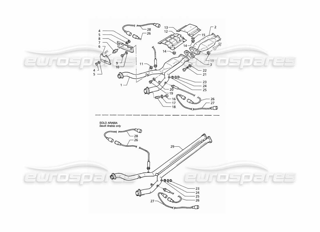 maserati qtp v6 (1996) sistema de escape delantero diagrama de piezas