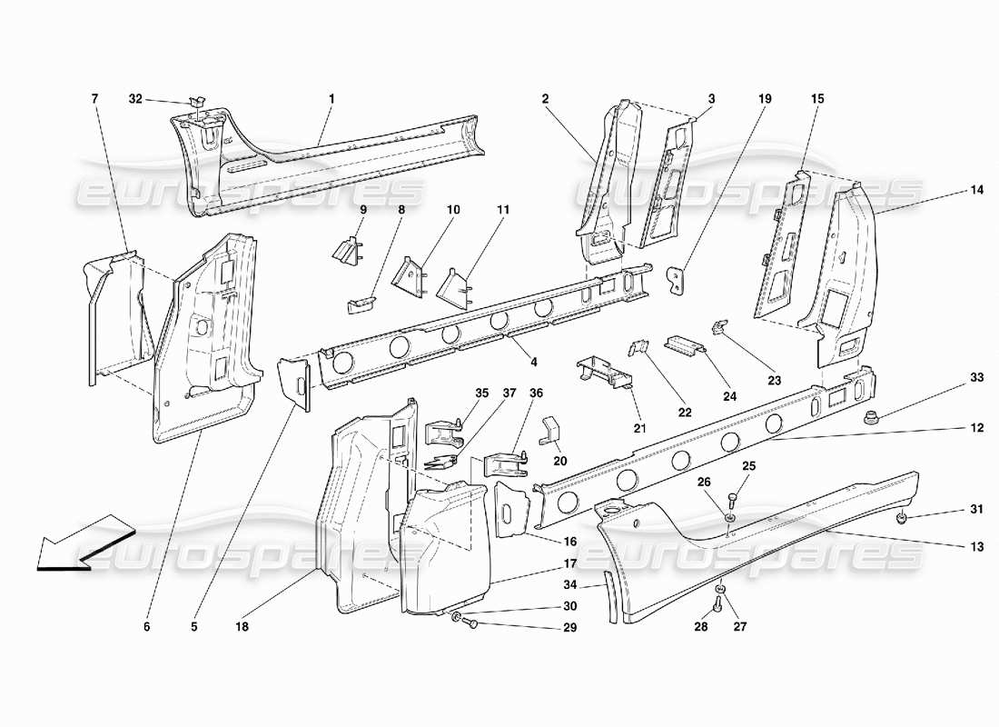 ferrari 456 gt/gta estructuras y componentes centrales diagrama de piezas
