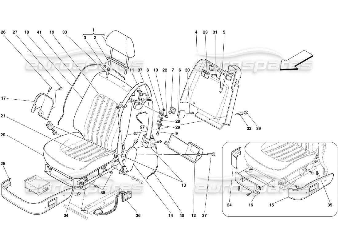 ferrari 456 gt/gta diagrama de piezas de asientos delanteros y cinturones de seguridad