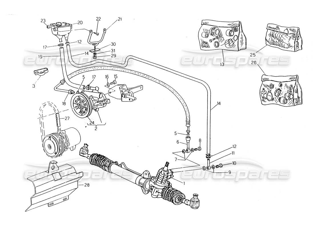 maserati 418 / 4.24v / 430 unidad de dirección asistida, dirección izquierda diagrama de piezas