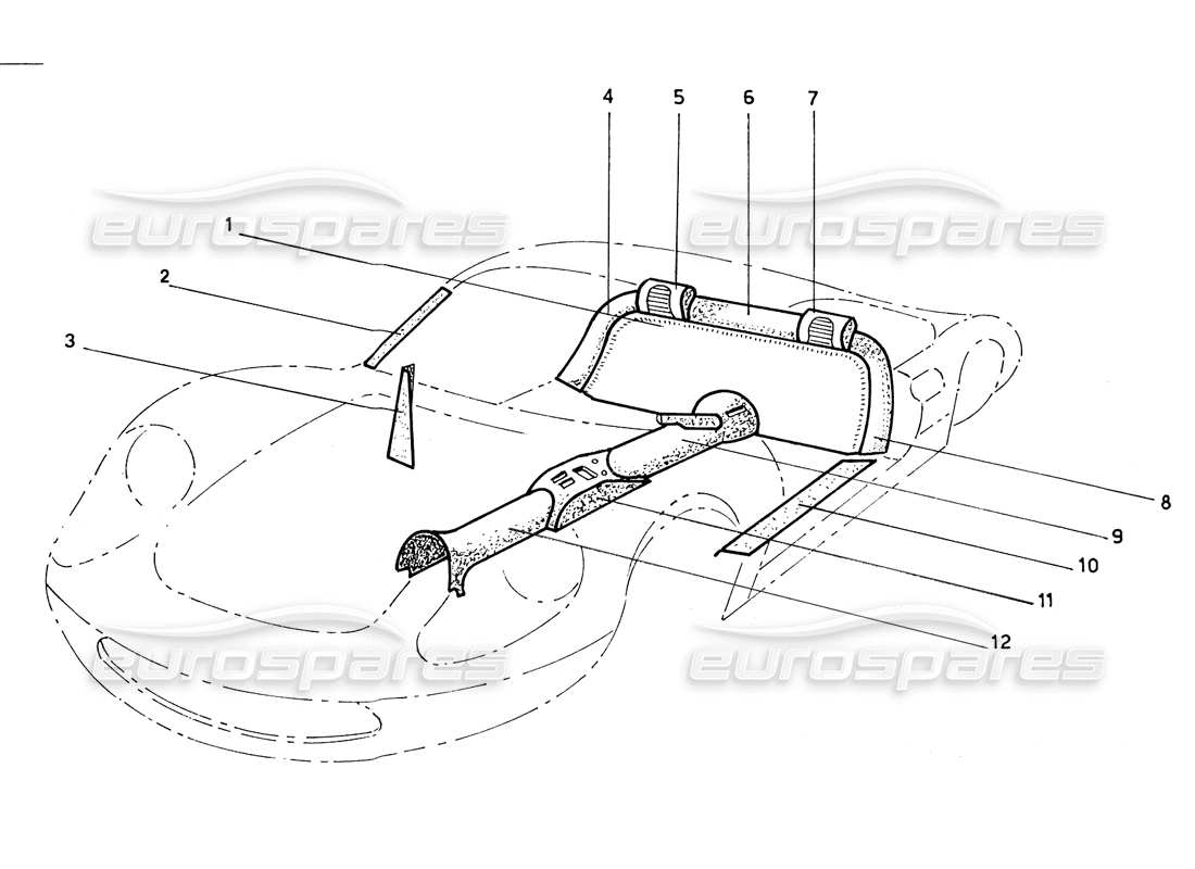 ferrari 206 gt dino (coachwork) diagrama de piezas de la consola central y los reposacabezas
