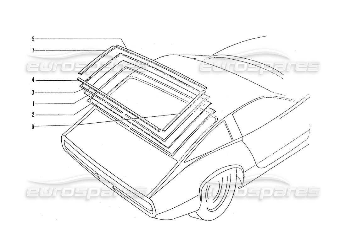 ferrari 365 gtc4 (coachwork) diagrama de piezas de luneta trasera y embellecedores