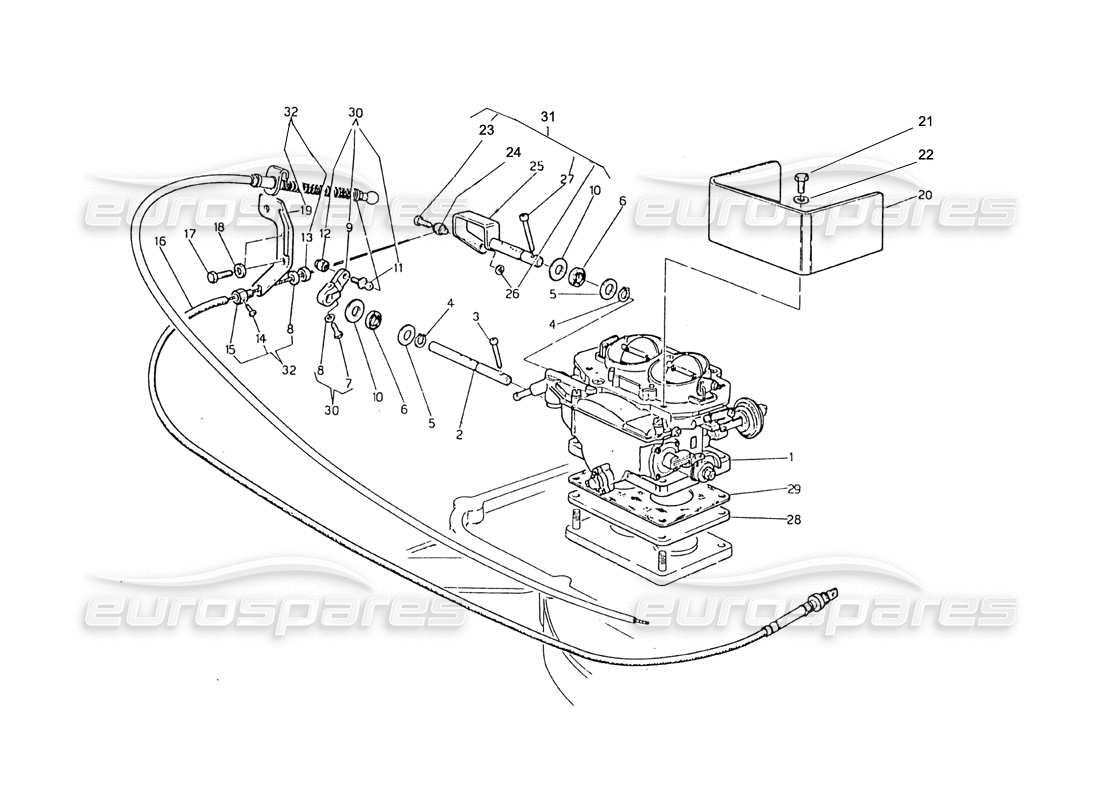 maserati biturbo 2.5 (1984) diagrama de piezas de los controles del carburador, estrangulador y acelerador