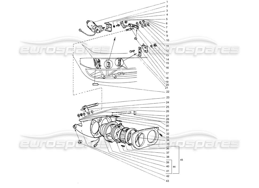 ferrari 365 gtb4 daytona (coachwork) luces delanteras y diagrama de piezas del motor