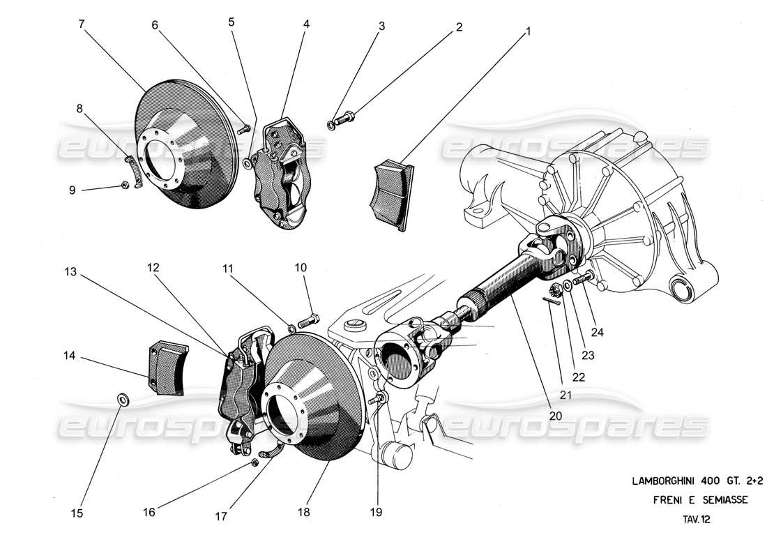 lamborghini 400 gt diagrama de piezas de discos y pinzas de freno