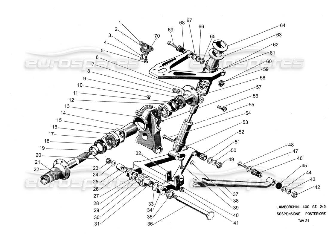 lamborghini 400 gt diagrama de piezas de la suspensión trasera