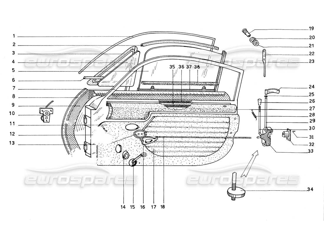 ferrari 206 gt dino (coachwork) diagrama de piezas de puertas, molduras y acabados