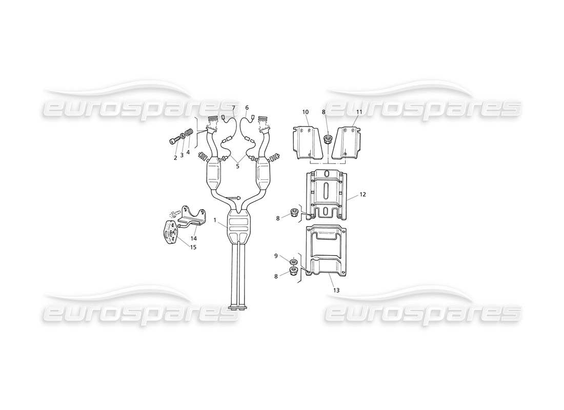 maserati qtp v8 evoluzione sistema de escape delantero diagrama de piezas
