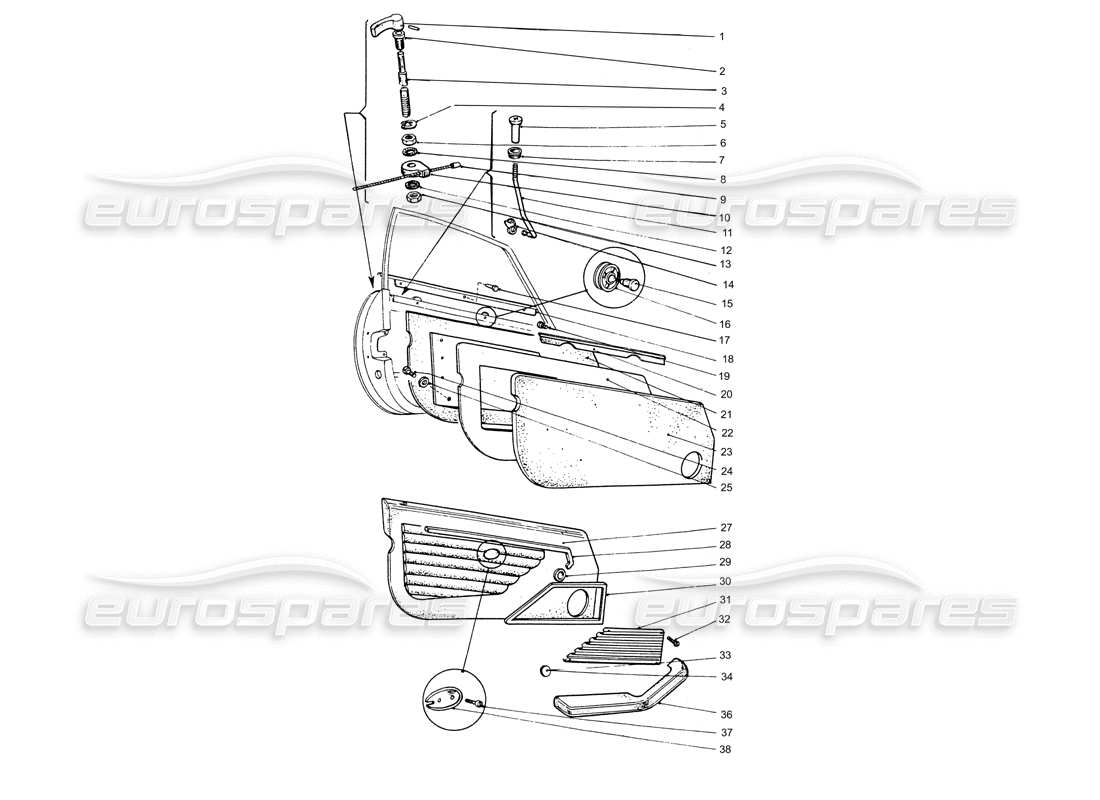 ferrari 365 gtb4 daytona (coachwork) diagrama de piezas de paneles de puertas interiores y manija exterior