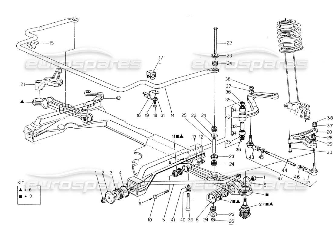 maserati 418 / 4.24v / 430 suspensión delantera diagrama de piezas