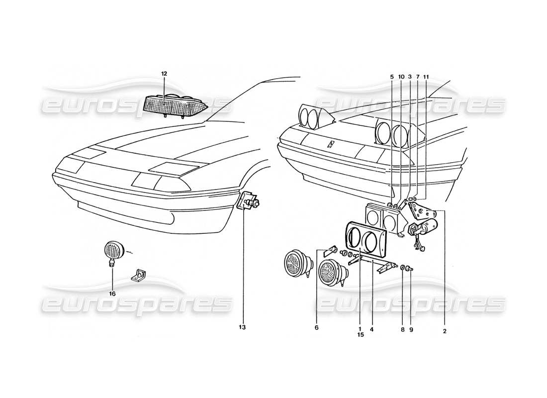 ferrari 400 gt / 400i (coachwork) diagrama de piezas de motores y luces delanteras