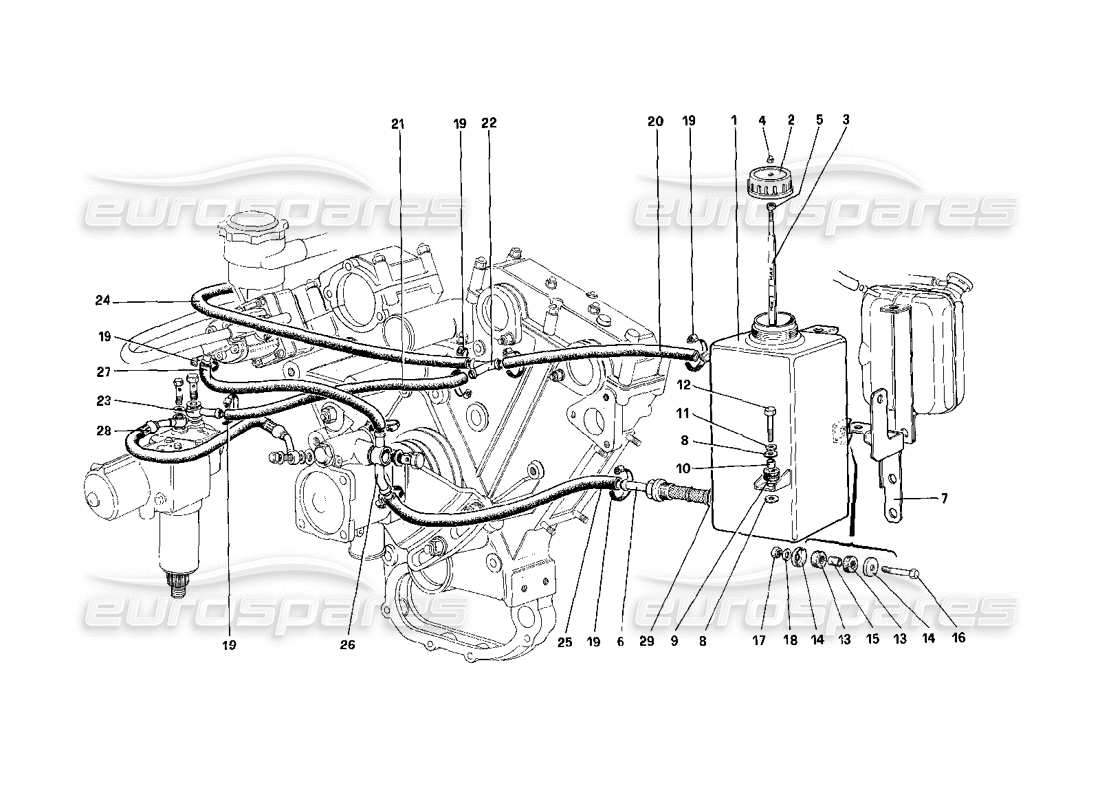 ferrari 400i (1983 mechanical) diagrama de piezas del tanque de aceite de la dirección asistida - dispositivos autonivelantes neumáticos de aceite (válido para versiones con volante a la derecha)