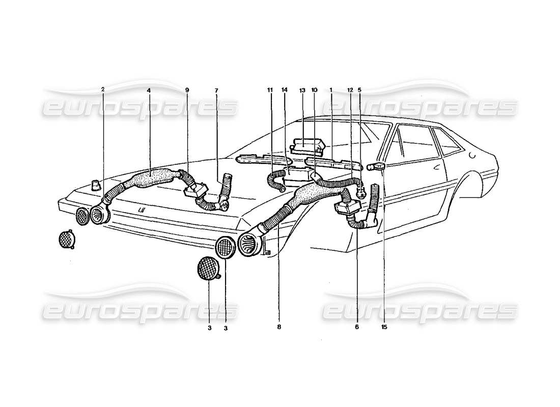 ferrari 400 gt / 400i (coachwork) diagrama de piezas de los ventiladores y la matriz del calentador frontal