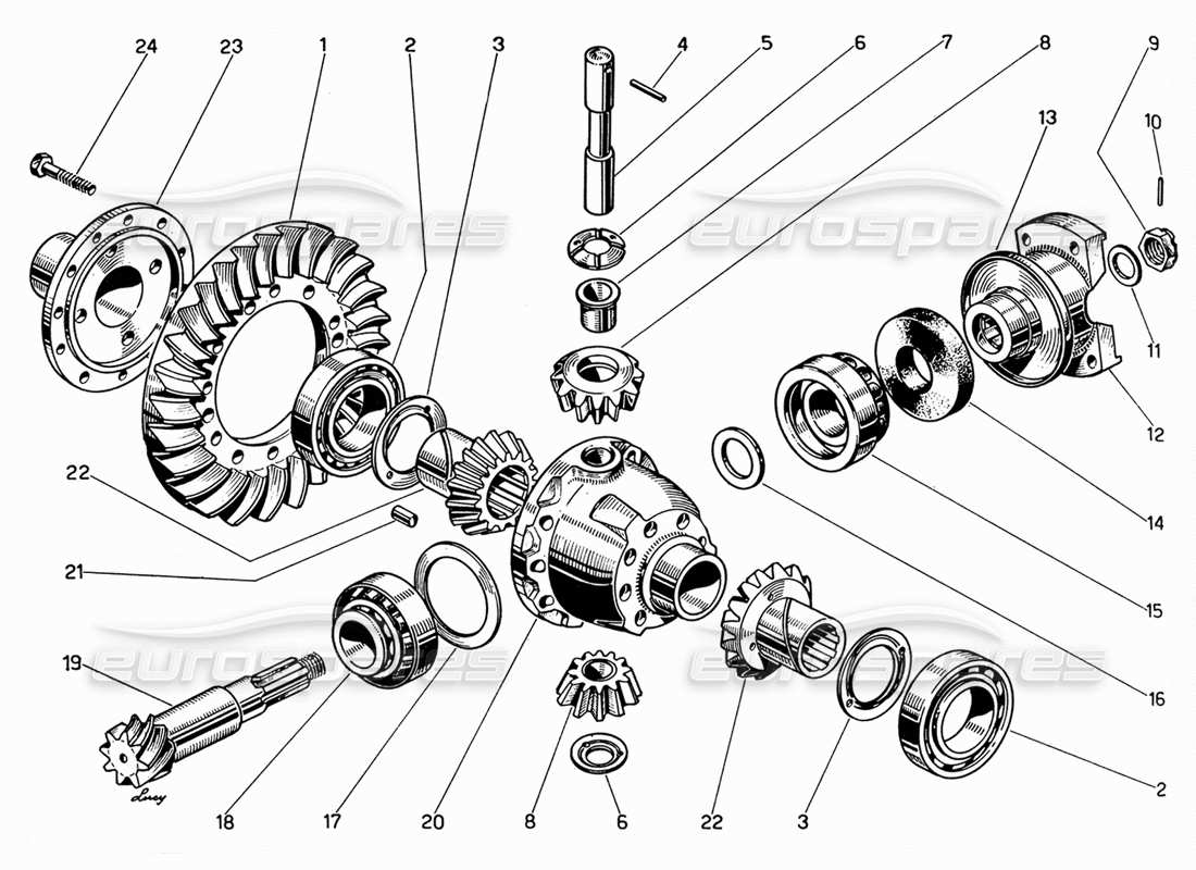ferrari 330 gt 2+2 diagrama de piezas de la caja del diferencial