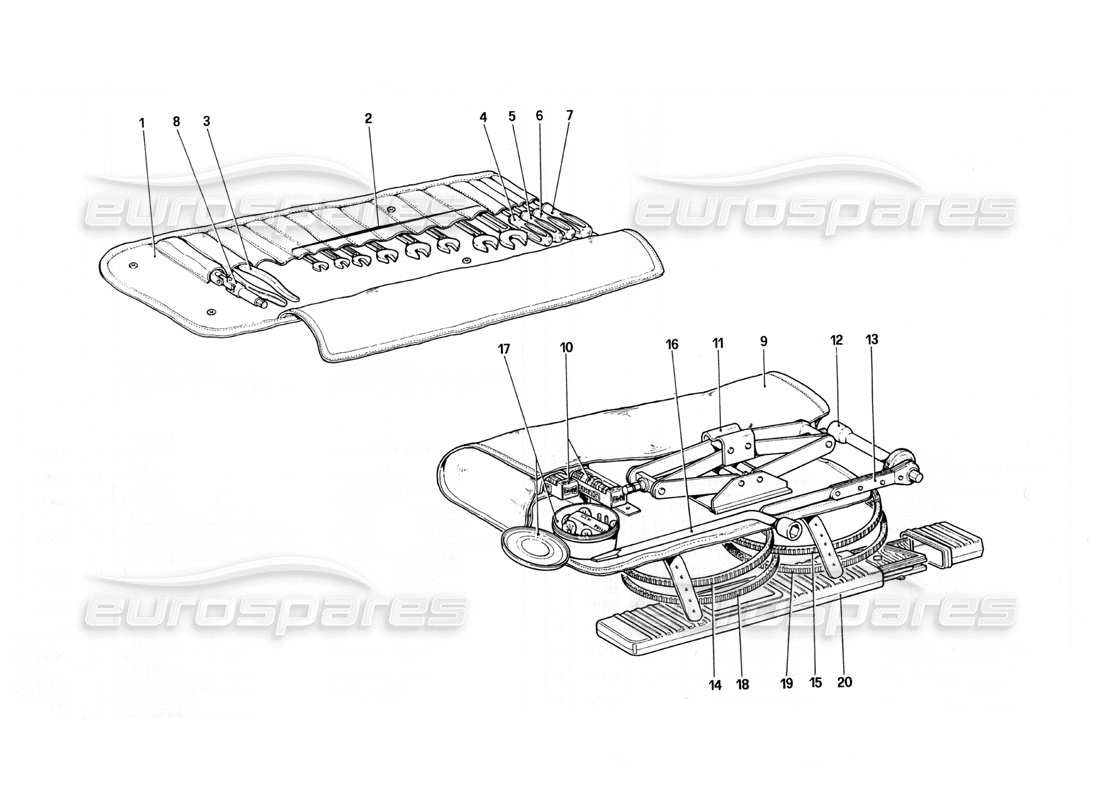 ferrari 308 quattrovalvole (1985) diagrama de piezas del kit de herramientas