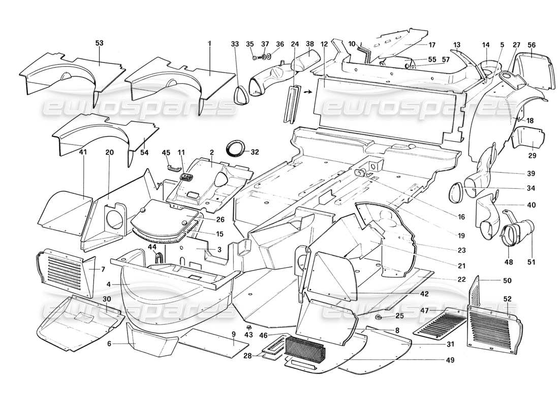 ferrari 328 (1988) carrocería - diagrama de piezas de elementos interiores