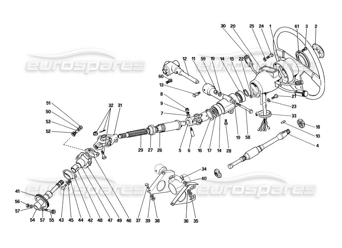 ferrari 328 (1988) diagrama de piezas de la columna de dirección