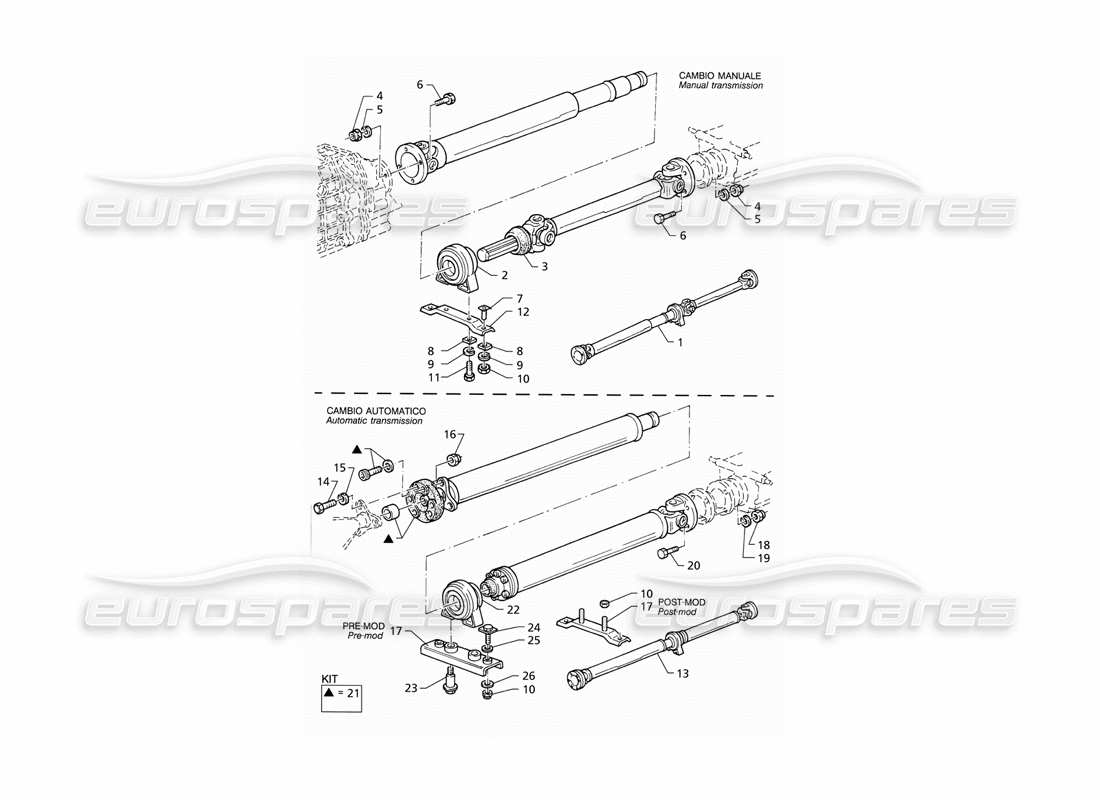 maserati qtp v8 (1998) diagrama de piezas del eje de la hélice y del portador