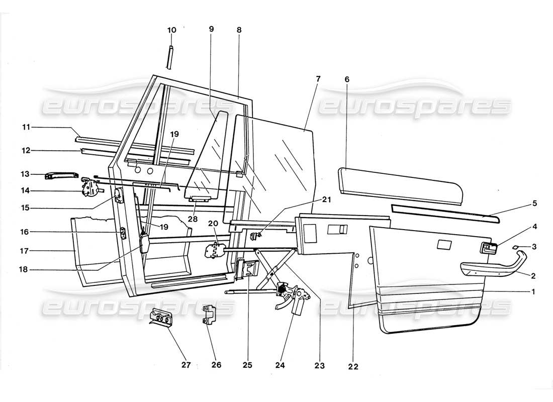 lamborghini lm002 (1988) diagrama de piezas de la puerta trasera