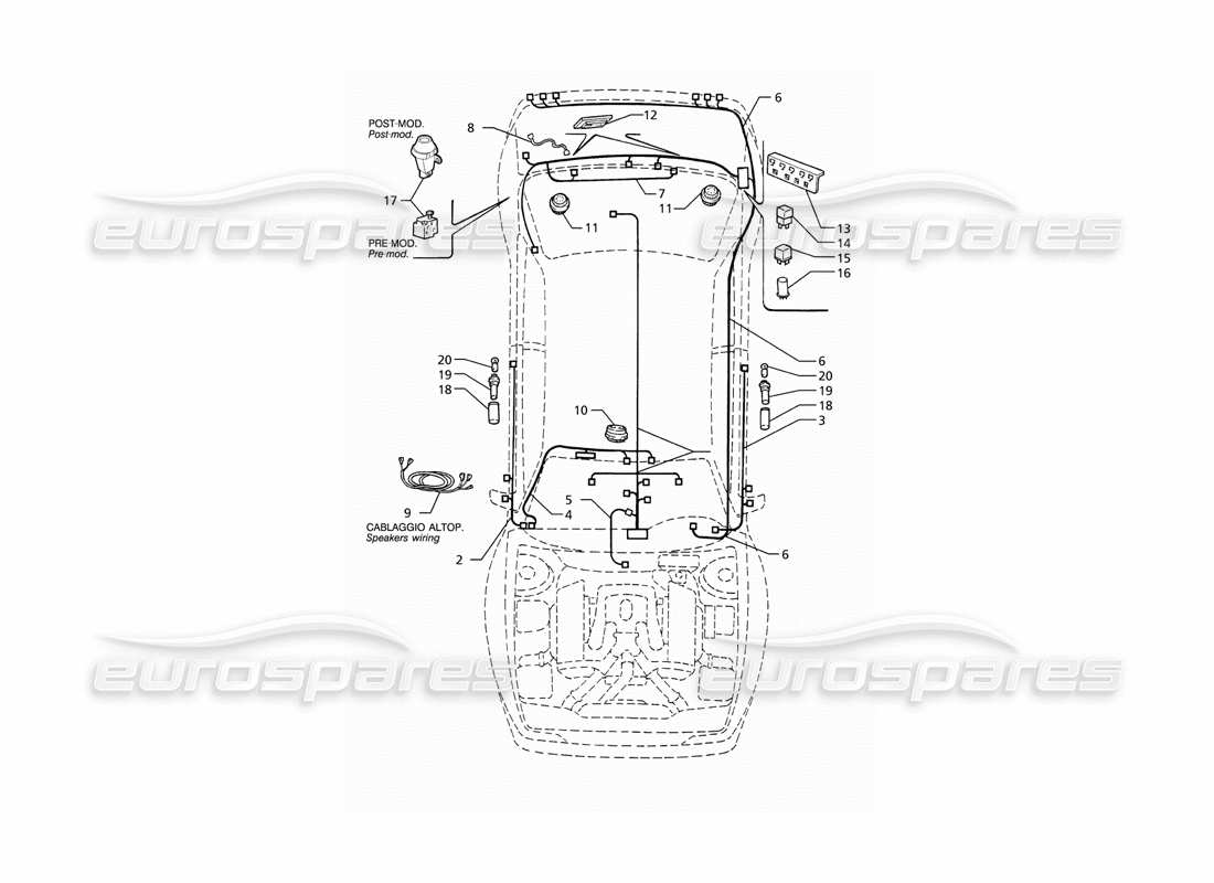 maserati ghibli 2.8 (abs) sistema eléctrico: diagrama de piezas del maletero, puertas y compartimento de pasajeros (transmisión izquierda)
