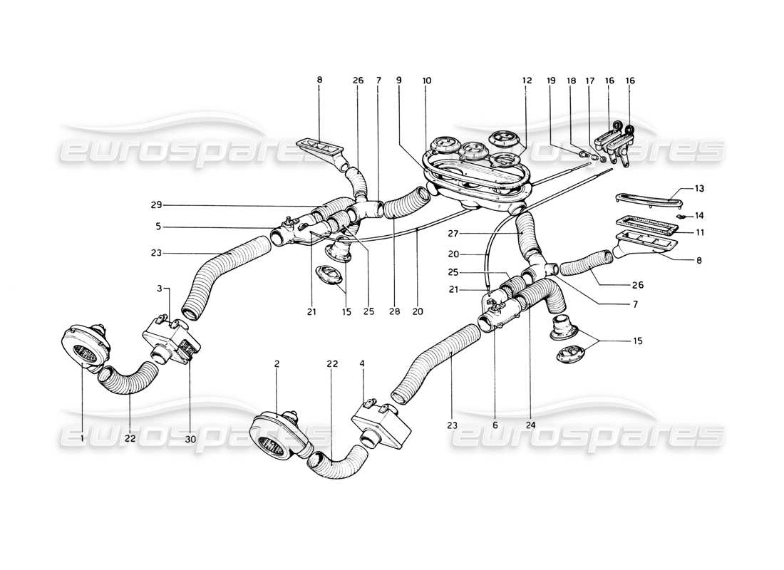 ferrari 512 bb sistema de calefacción diagrama de piezas