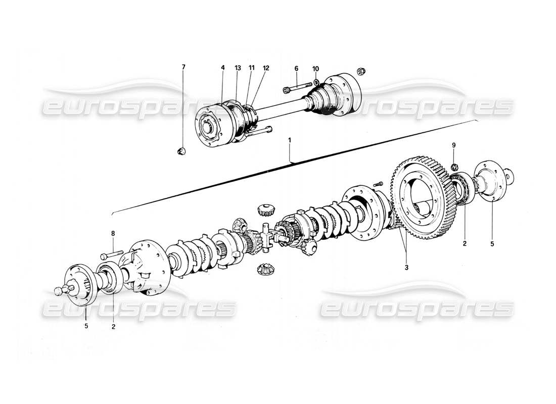 ferrari 308 quattrovalvole (1985) diferencial y semiejes diagrama de piezas