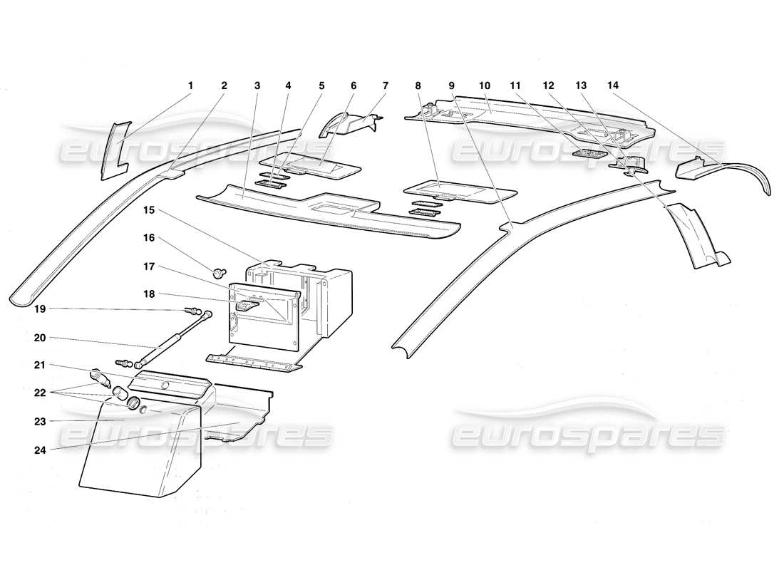lamborghini diablo vt (1994) revestimiento del compartimiento de pasajeros diagrama de piezas