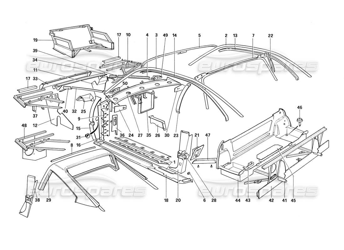 ferrari 328 (1988) carrocería - elementos internos (no para aus - us - sa - j - ch87 - ch88) diagrama de piezas