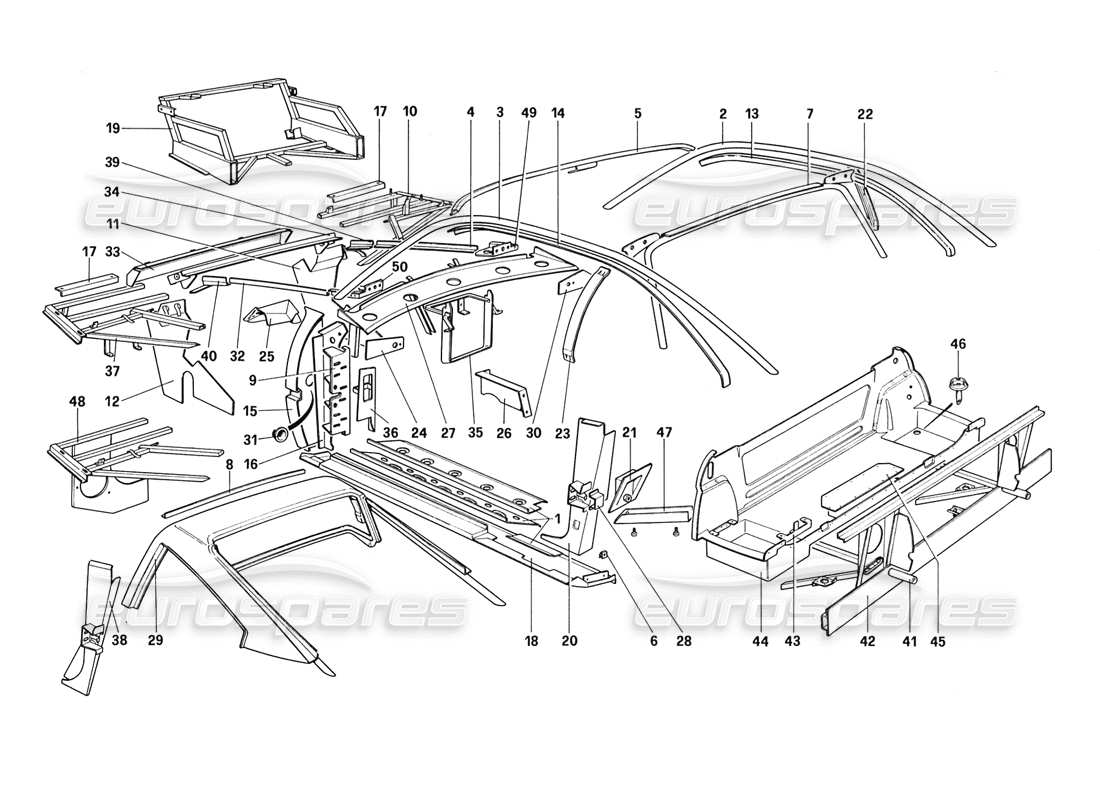 ferrari 328 (1988) carrocería: elementos internos (no para aus - us - sa - j - ch87 - ch88) diagrama de piezas