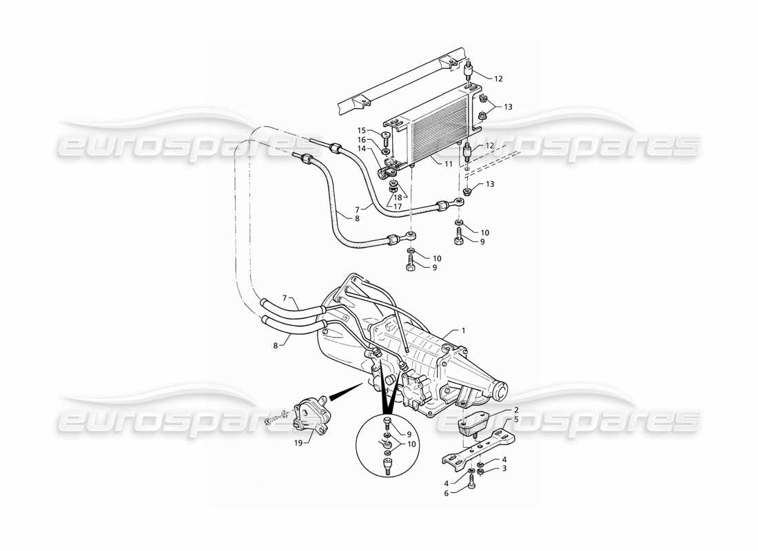 maserati qtp v8 (1998) transmisión automática - diagrama de piezas del radiador de aceite