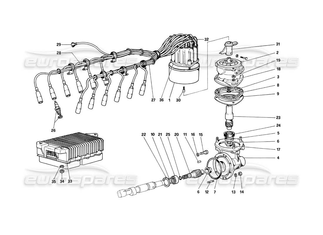 ferrari 400i (1983 mechanical) encendido del motor diagrama de piezas