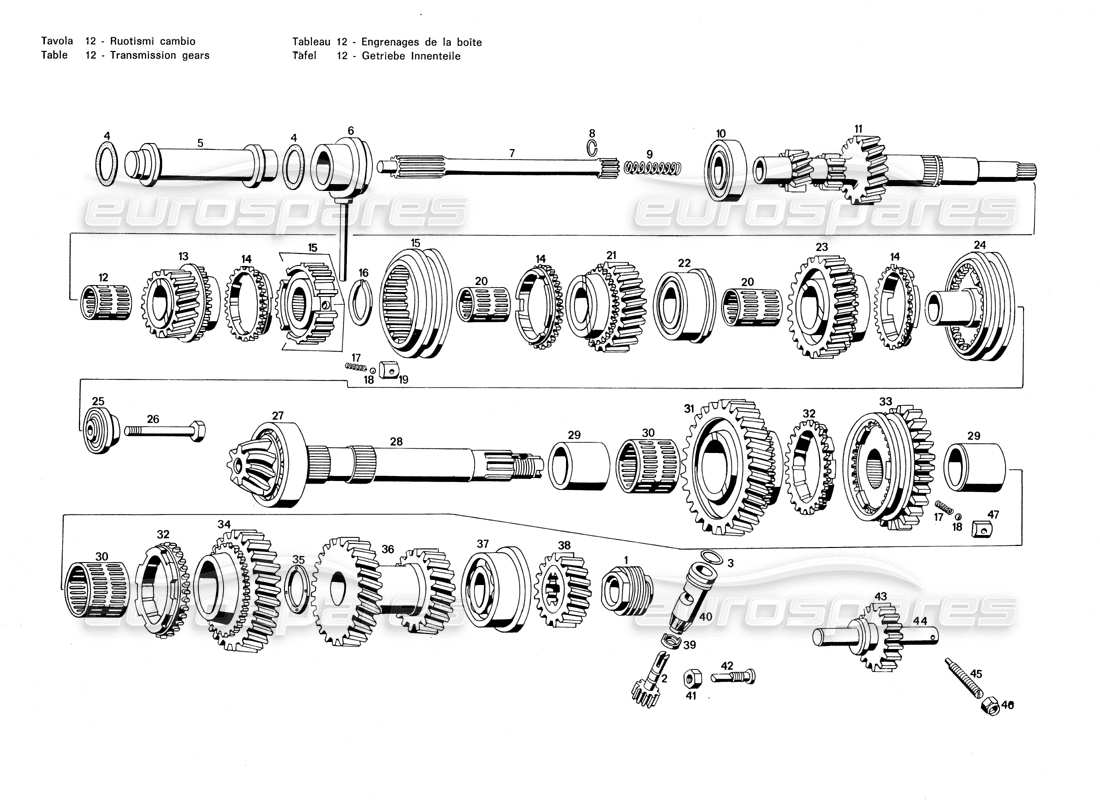 maserati merak 3.0 engranajes de transmisión diagrama de piezas
