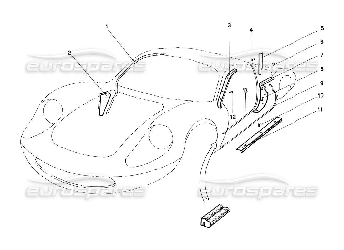 ferrari 206 gt dino (coachwork) recorte de acabado diagrama de piezas