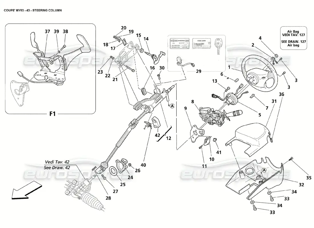 maserati 4200 spyder (2003) columna de dirección diagrama de piezas
