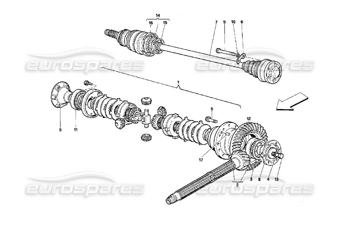 ferrari 512 tr diagrama de piezas del diferencial y los semiejes