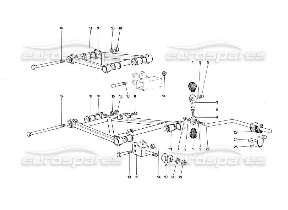 ferrari 288 gto suspensión trasera - diagrama de piezas de horquillas