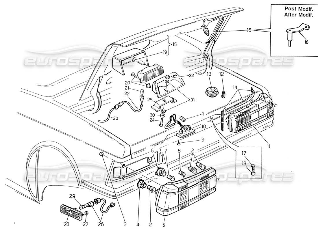 maserati 222 / 222e biturbo luz trasera diagrama de piezas