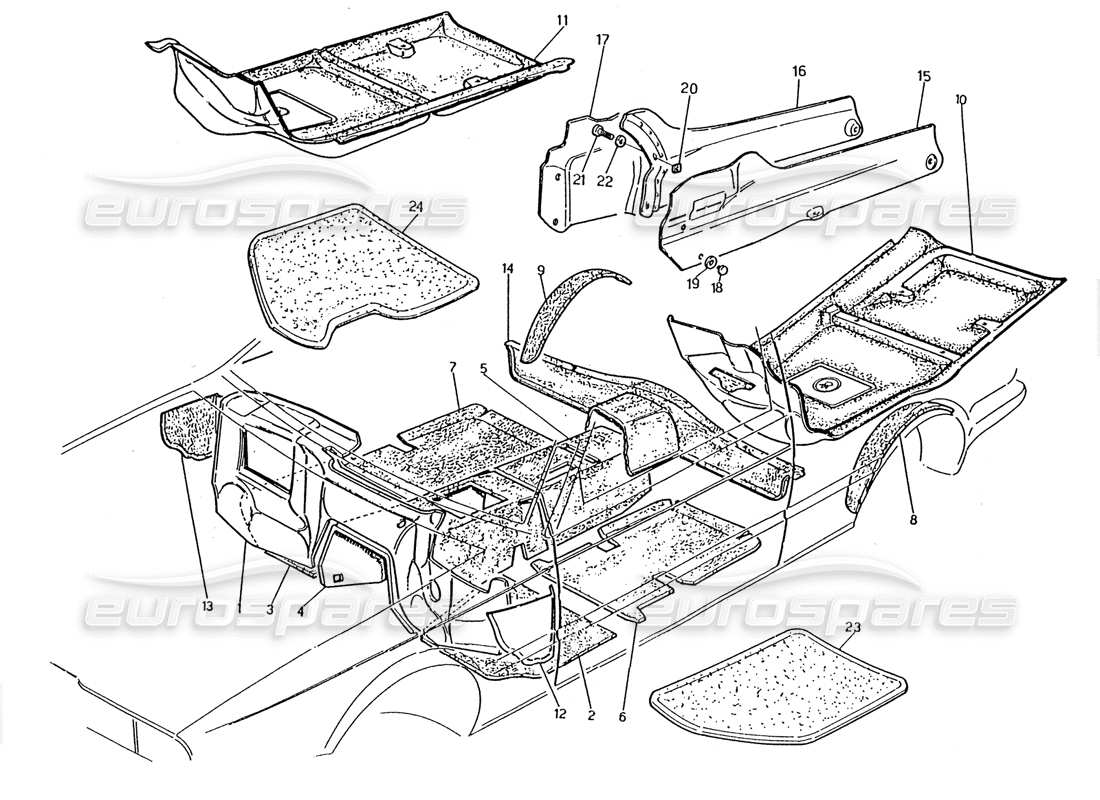 maserati 2.24v diagrama de piezas de alfombras y fieltros