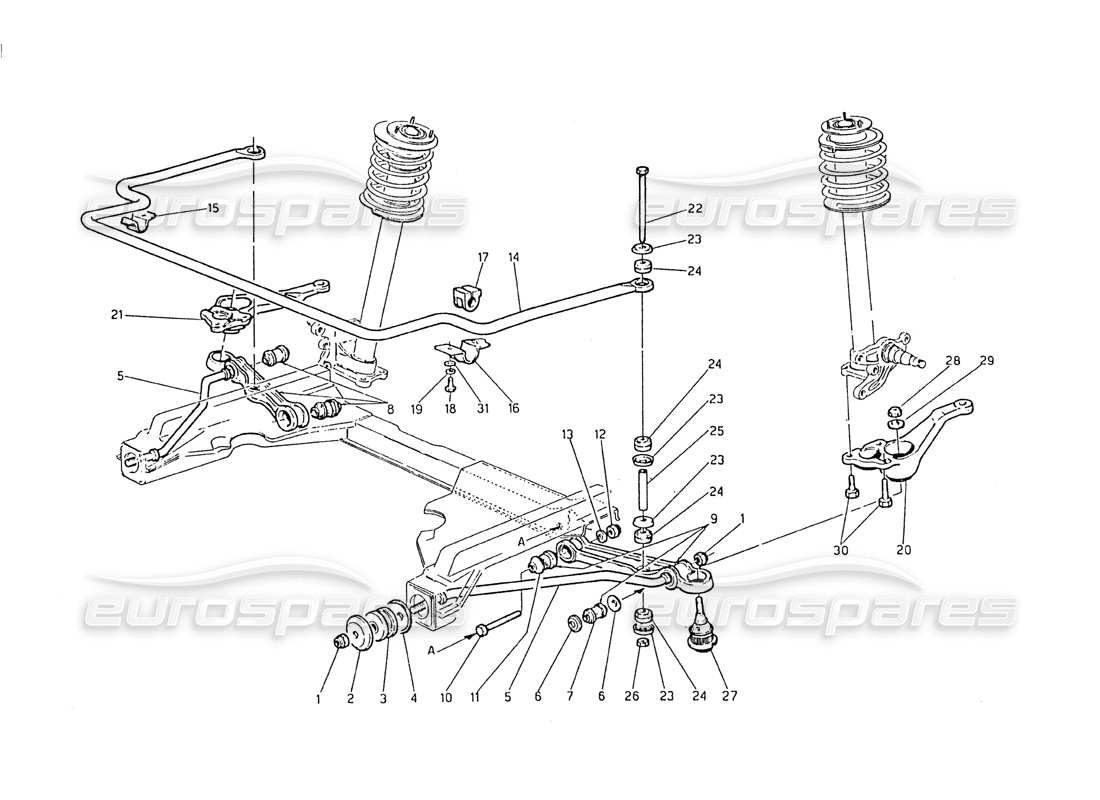 maserati biturbo 2.5 (1984) diagrama de piezas de la suspensión delantera