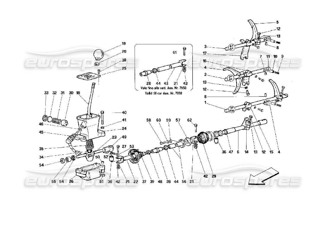 ferrari 512 tr diagrama de piezas de los controles de la caja de cambios