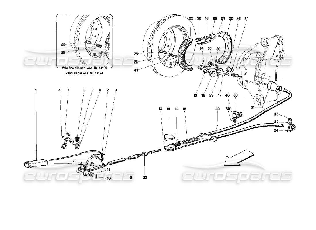 ferrari 512 tr diagrama de piezas de control de freno manual